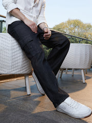 Dark-Wash Cargo Denim Jeans