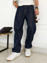 Dark-Wash Pleated Denim Jeans