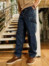 Dark-Wash Utility Denim Jeans