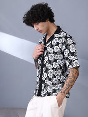 Bloom-Imprint Cuban-Polo Shirt