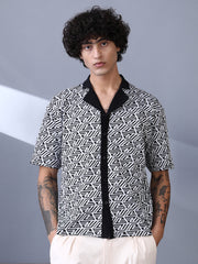 Angleline-Imprint Cuban-Polo Shirt