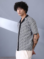 Angleline-Imprint Cuban-Polo Shirt