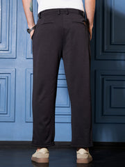 Mens Onyx Black Pleated Tailored Trousers