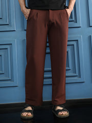Mens Chestnut Brown Ribbed Straight Fit Trousers