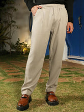 Mens Greige Tailored Linen Blend Trousers