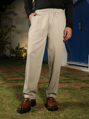 Mens Greige Tailored Linen Blend Trousers