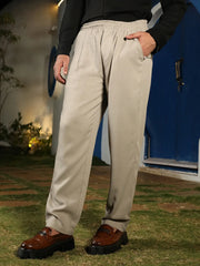 Mens Greige Tailored Linen Blend Trousers