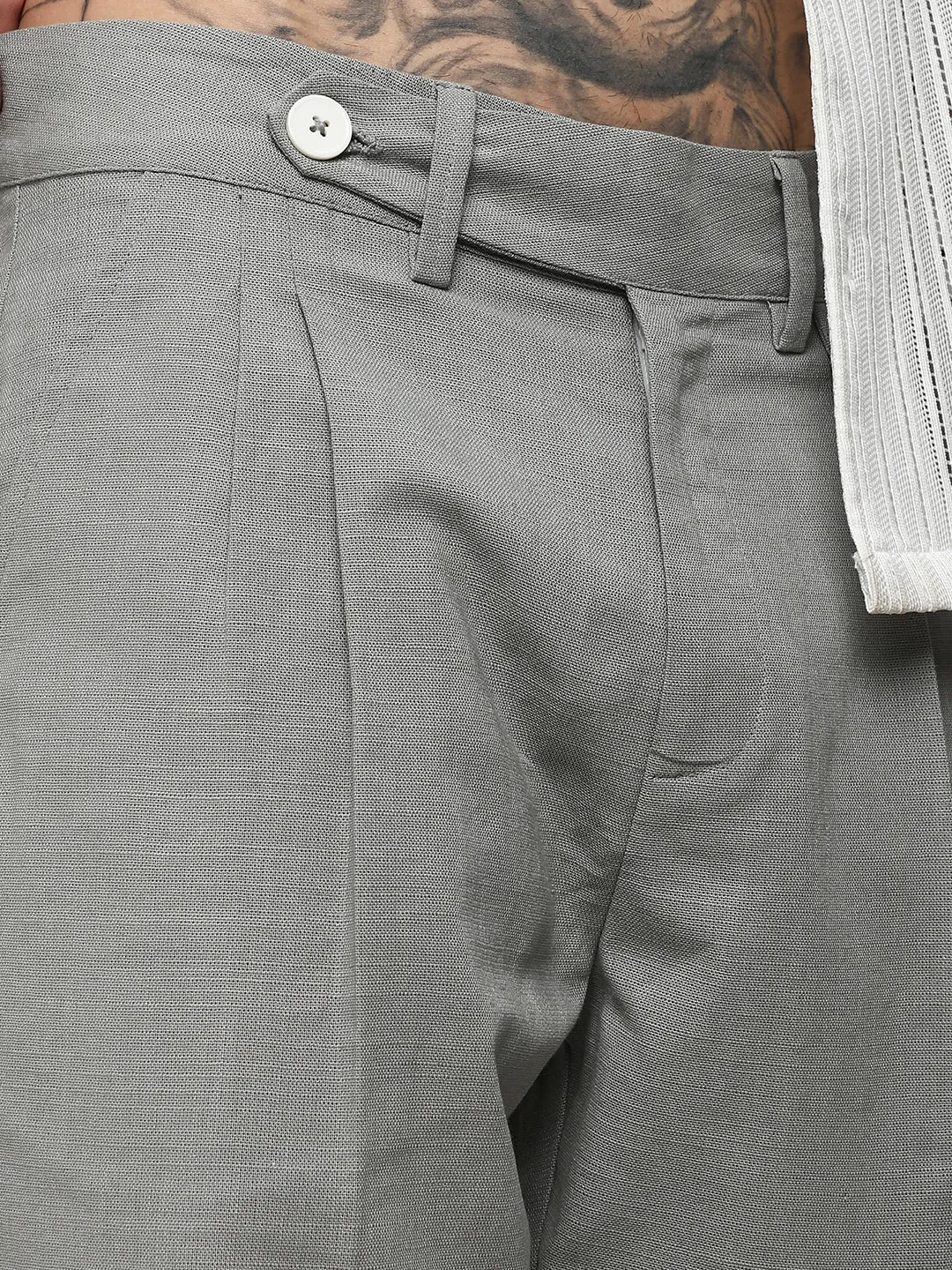 Mens Moon Grey Solid Tailored Trousers