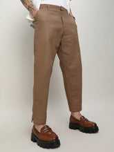 Mens Tan Brown Solid Tailored Trousers