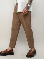 Mens Tan Brown Solid Tailored Trousers