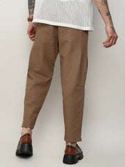Mens Tan Brown Solid Tailored Trousers