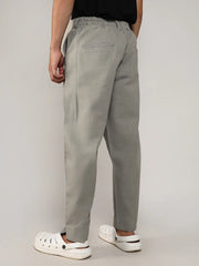 Mens Moon Grey Tailored Linen Blend Trousers