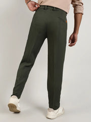 Mens Forest Green Textured Graph Check Trousers