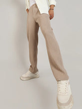 Mens Beige Textured Graph Check Trousers