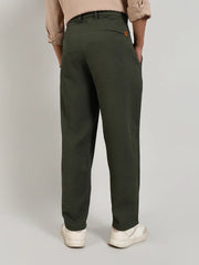 Mens Army Green Textured Graph Check Trousers