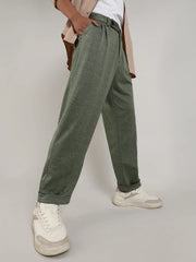Mens Olive Green Tailored Heathered Trousers