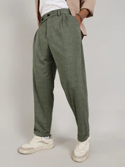Mens Olive Green Tailored Heathered Trousers