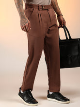 Mens Chesnut Brown Slim Fit Pleated Trousers