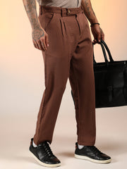 Mens Chesnut Brown Slim Fit Pleated Trousers