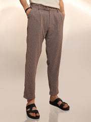 Mens Mocha Brown Striped Tailored Trousers