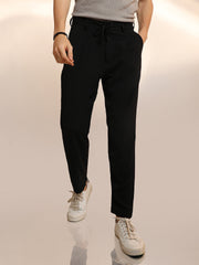 Mens Obsidian Black Solid Pleated Trousers