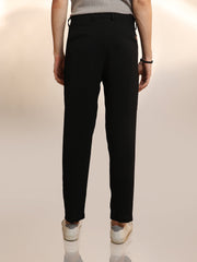 Mens Obsidian Black Solid Pleated Trousers