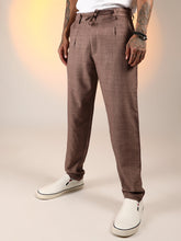 Mens Ash Brown Solid Pleated Trousers
