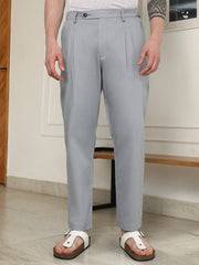 Campus Sutra Mens Grey Pleated Trousers