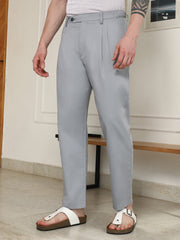 Campus Sutra Mens Grey Pleated Trousers