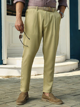 Mens Lime Green Linen Blend Chino Trousers