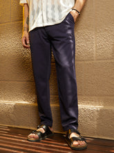 Mens Navy Blue Micro Waffle Chino Trousers