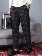 Mens Midnight Black Graph Check Staright Trousers