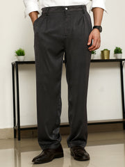 Campus Sutra Mens Black Pleated Trousers