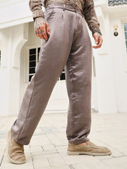 Mens Firewood Brown Creased Pleated Straight Trousers