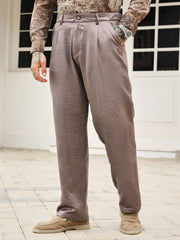 Mens Firewood Brown Creased Pleated Straight Trousers