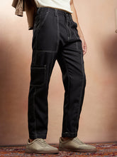 Mens Onyx Black Contrast Stitch Carpenter Utility Trousers