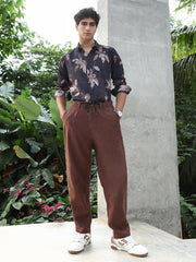 Mens Chocolate Brown Panelled Chino Trousers