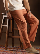 Mens Burnt Sienna Straight Pleated Slittrousers