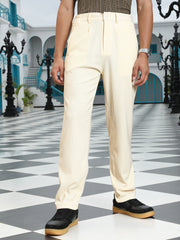 Mens Off White Textured Pleated Tailored Trousers