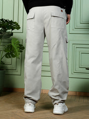 Mens Cloud Grey Contrast Stitch Utility Trousers