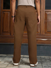 Mens Chocolate Brown Panelled Straight Fit Trousers