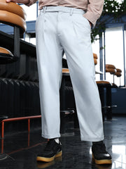 Mens Cloud Grey Adjustable Chino Tailored Trousers