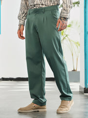 Mens Emerald Green Double Pleated Tailored Trousers
