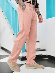 Mens Mauve Pink Double Pleated Tailored Trousers