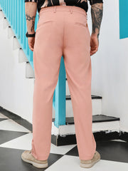 Mens Mauve Pink Double Pleated Tailored Trousers