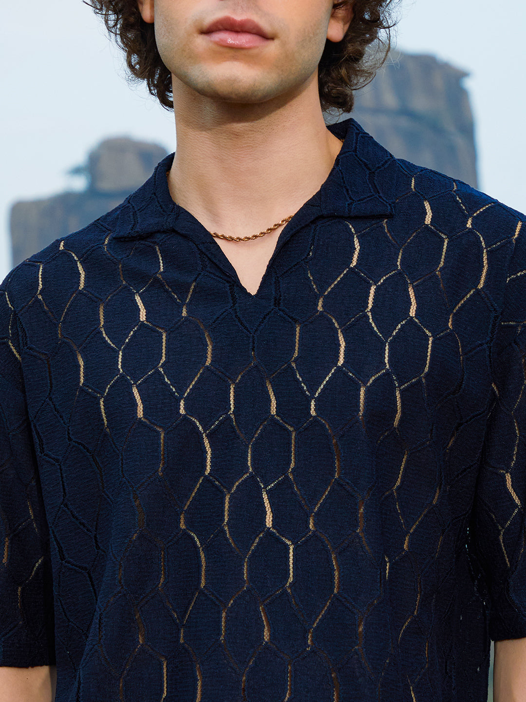 Campus Sutra - Honeycomb-Knit Polo T-Shirt
