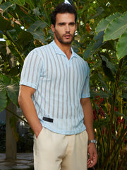 تيشيرت بولو مريح مخطط بنمط مزدوج