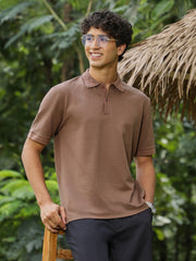 mens ash brown seersucker jacquard polo t shirt
