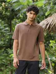 mens ash brown seersucker jacquard polo t shirt