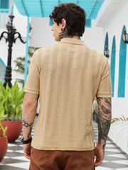 mens khaki beige candy stripe knitted polo t shirt